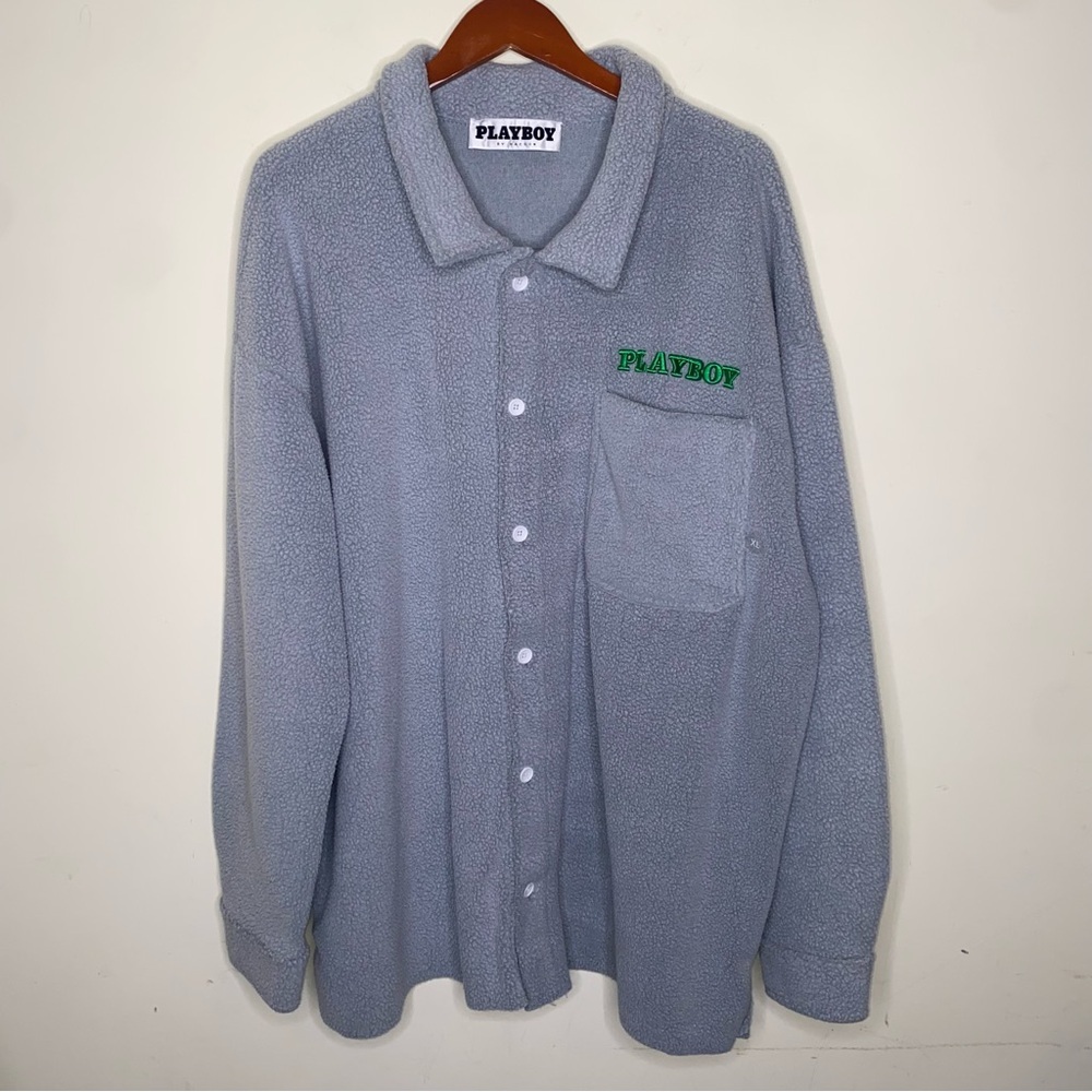 NWT Playboy by Pacsun Gray Fleece Button Up Shacket with Pocket